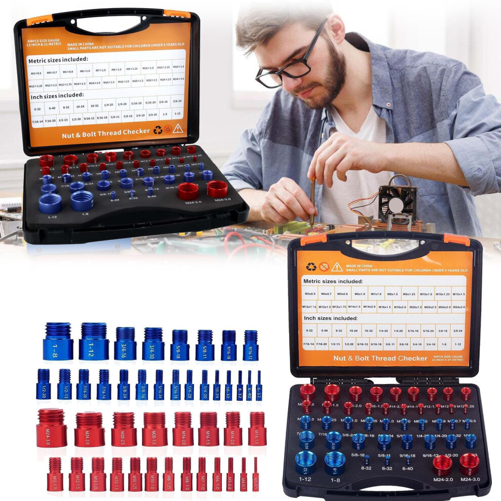 Thread Checker For Nuts And Bolts, 44 Pieces Inch And Metric Identification Gauge 9426802640748