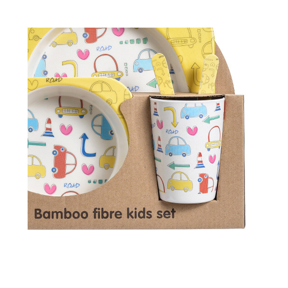 Bamboo Fibre Kids Tableware Set, Cartoon Bowl, Plate, Cup & Utensils