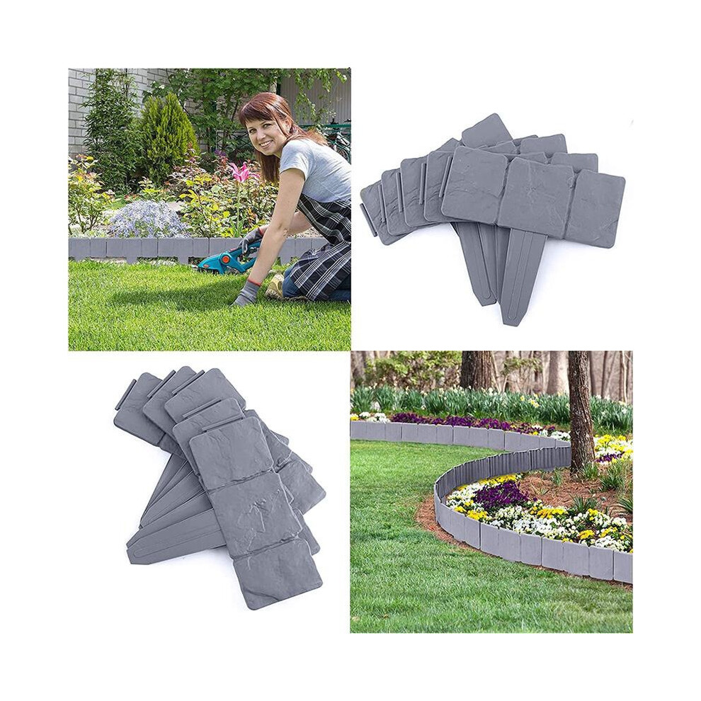 Garden Fence Border Plastic Stone Effect 5Pcs, 24.5X23cm Edging Panels 8771373785741