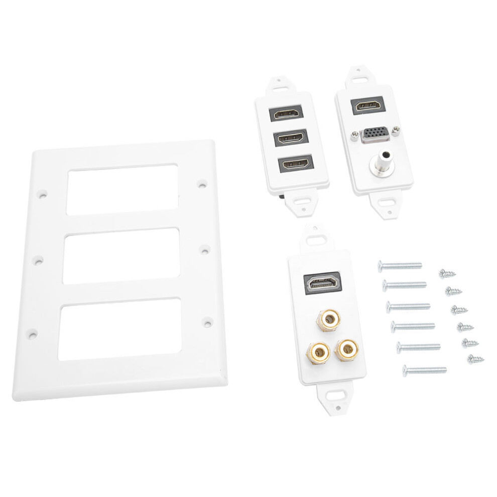 Hdmi Wall Plate Decorative Wall Mount, 3 Port Hdmi Connector Home Theater Installation Audio Video Outlet With Cable Management Durable And Corrosion 9169997499745