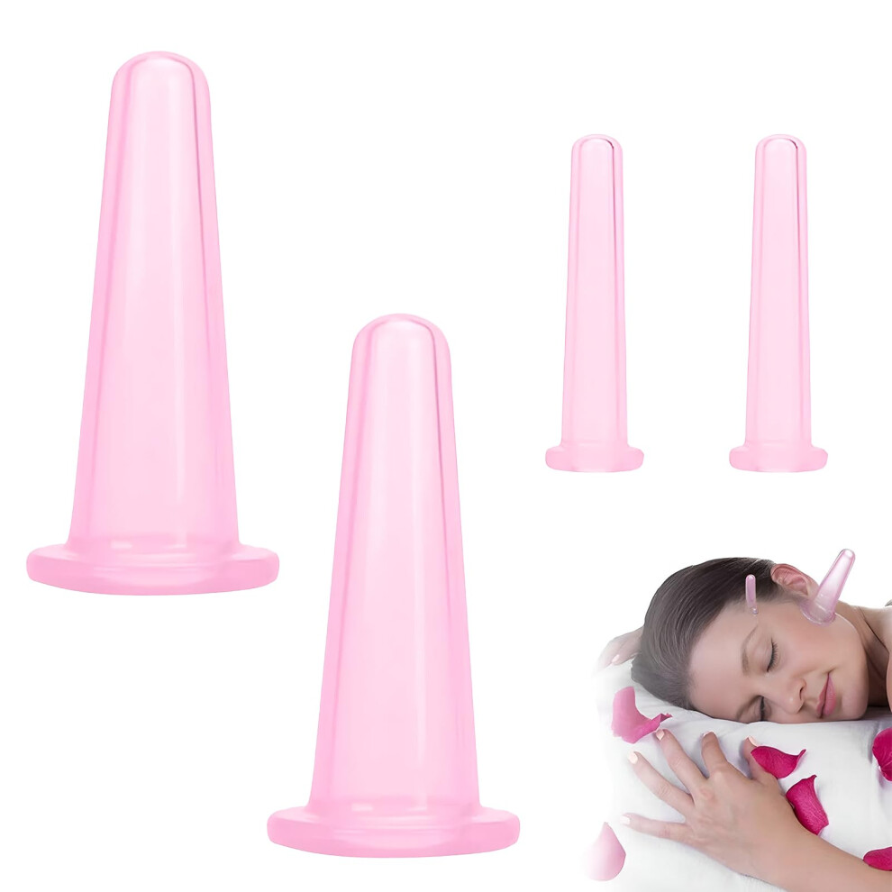 Pink Pack Of 4 Facial Cupping, Facial Cupping, Silicone Vacuum Cup, Can Smooth Cellulite And Fascia Pockets And Improve Blood Circulation (Pink)