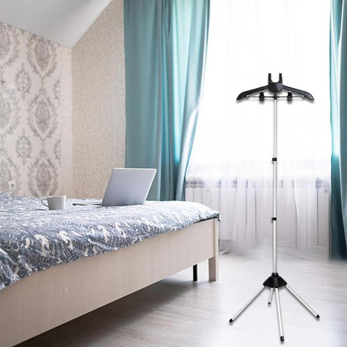 Clothes Ironing Stand Adjustable Floor Grid Foldable Laundry Pole Handheld Steam Hanger Stand Black 2