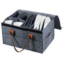 Motorhome Camping Tableware Storage Felt Bag with Removable Divider Lid