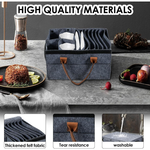 Motorhome Camping Tableware Storage Felt Bag with Removable Divider  Lid 1