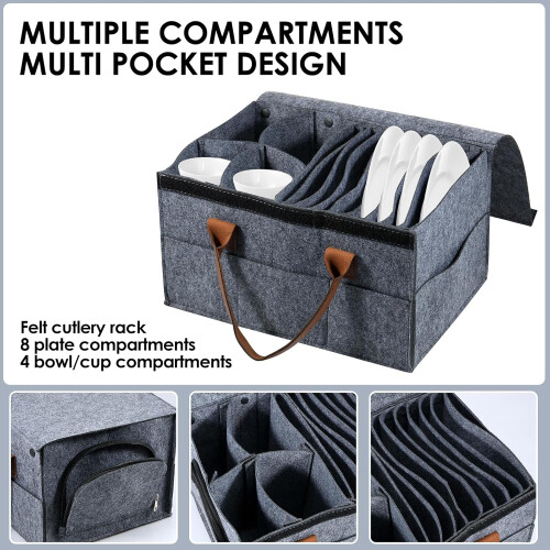 Motorhome Camping Tableware Storage Felt Bag with Removable Divider  Lid 2