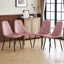 4PCS Velvet Dining Chairs Rose Breakfast Metal Leg