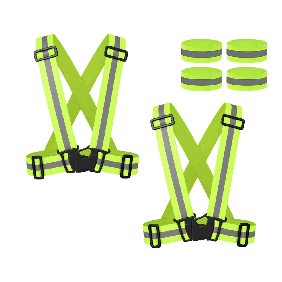 Pack Of 2 Reflective Vests 4 Bands, Adjustable For Jogging, Cycling, Hiking 9347817090406
