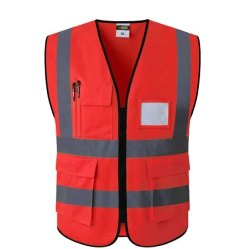 Reflective Safety Vests, Construction Vests, Visible, Reflective And Breathable Workwear With Pockets And Zippers, Construction Vest (Red, L). 9347817091021
