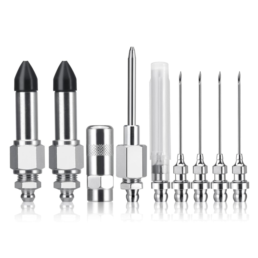 Greases Needle Nozzle Set 9Pcs, Solid Metal, Narrow Space, Automotive And Industrial Machinery Maintenance 9189345368974