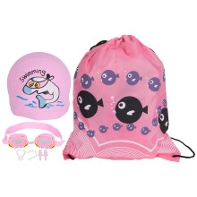 Adorable Swim Gear for Little Adventurers, Officially Licensed Cartoon Theme, Drawstring Bag Included, Anti-Fog Silicone Goggles & Cap