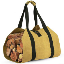 Waterproof Canvas Firewood Carrier Bag with Axe Holder, HeavyDuty Foldable Log Tote Yellow 99x48cm