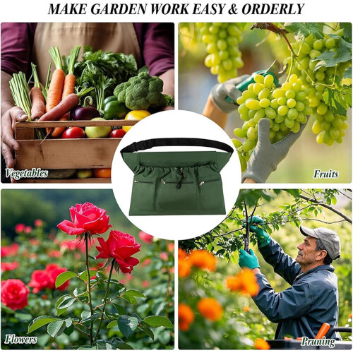 Garden Apron with Multiple Drawstring Pockets, Waterproof Oxford, Adjustable Straps for Harvesting 2