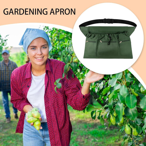 Garden Apron with Multiple Drawstring Pockets, Waterproof Oxford, Adjustable Straps for Harvesting 1