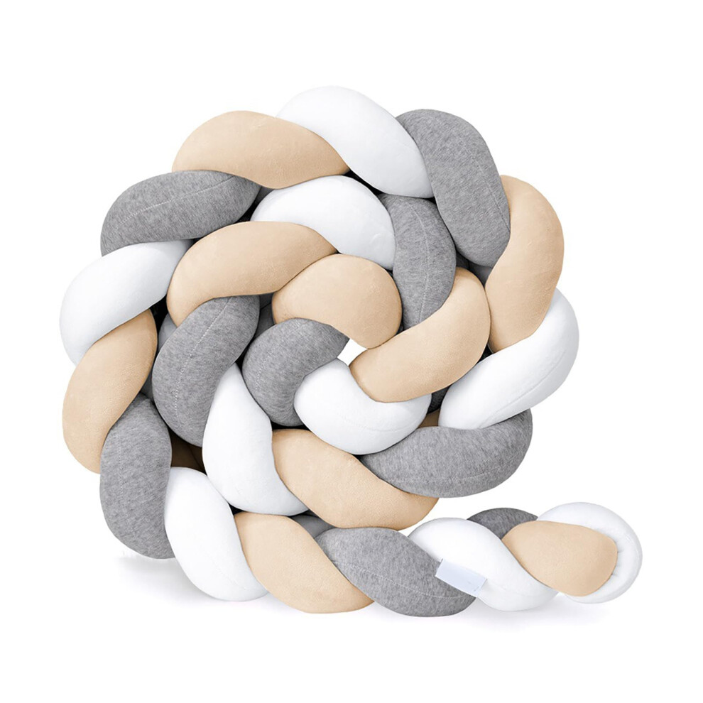 Braided Mat Cuddle Cushion Bed Guard Rail Cushion Knotted Nursing Cushion Antifall Allround Khaki 4 M White/Grey