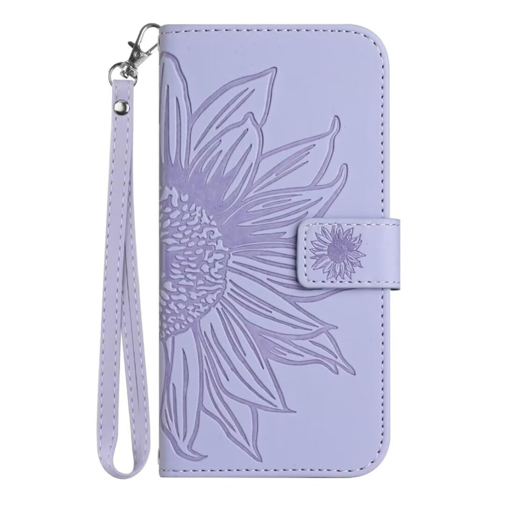 Iphone 16 Pro Max Wallet Case,Embossed Sunflower Leather Folio Flip Cover Lavender Purple 9426802642438