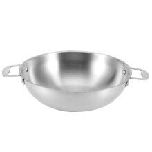 Double Handle Stainless Steel Wok, Multipurpose Stainless Steel Cooking Pan Perfect for Families, Friends Gatherings and Hot Pot Restaurants (30cm)