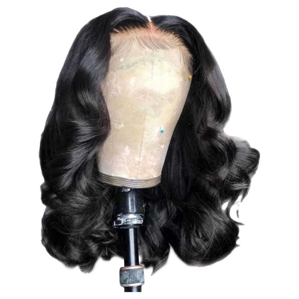 Unisex Black Wavy Headband Wig For Women Heatresistant Synthetic Fiber Glueless Adjustable Cap