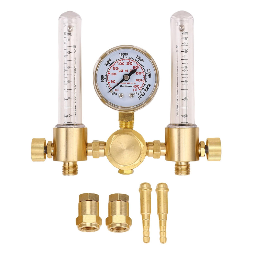Dual Output Argon Regulator Flowmeter Brass, 060 Cfh, 04500 Psi, Cga580 Inlet, Mig Tig Welding 9382693938657