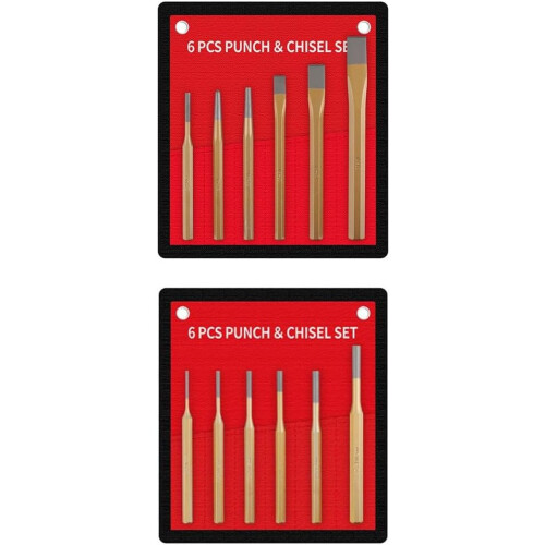 6 Pcs Metal Chisel Set With Flat Center Punch For Brickwork Concrete Stone Carving Or Processing Storage Pouch 1
