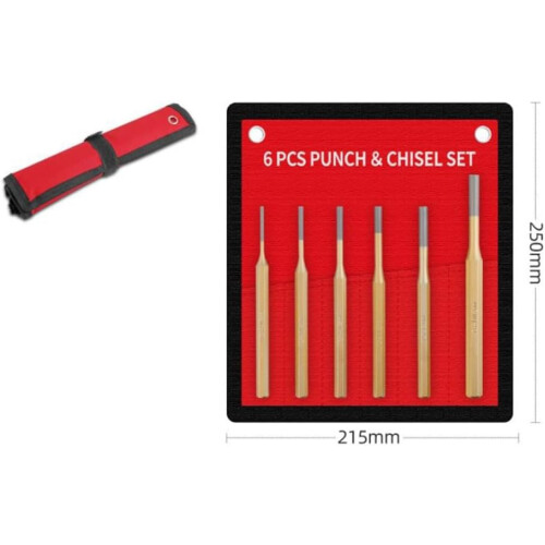 6 Pcs Metal Chisel Set With Flat Center Punch For Brickwork Concrete Stone Carving Or Processing Storage Pouch 2