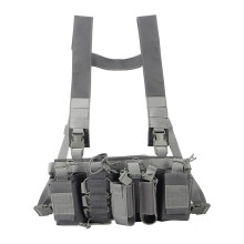 Military Tactical Chest Vest Radio Harness Front Pocket Holster Molle Vest Rig Bag Airsoft Hunting Radio Waist Bag Adjustable (Color: Grey)