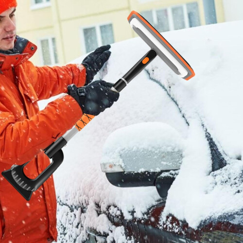 Snow Removal Tool, Extendable Car Ice Scraper, Windshield Brush, Orange 1