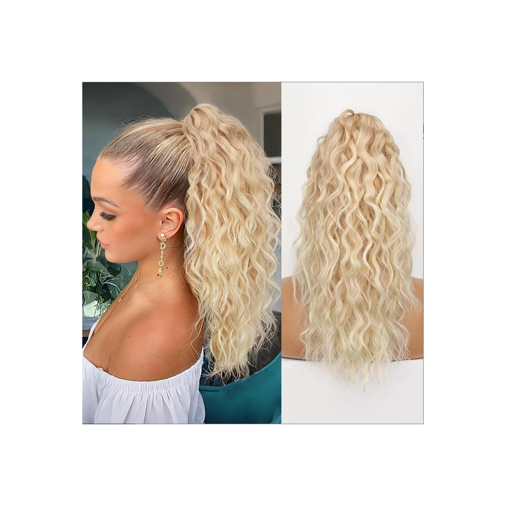 Unisex Ponytail Extension Claw Clip 18 Inch Layered Thick Curly Wavy Synthetic Hairpiece Ombre Blonde 22613