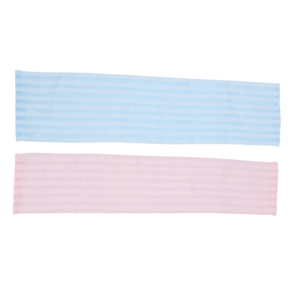 Blue/Pink Doublesided Exfoliating Bath Towels 2Pack Long Strip Scrubbers For Back Neck Shoulders Lightweight