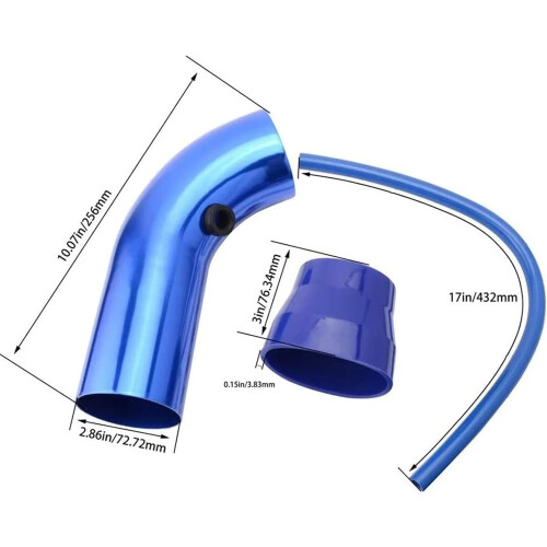 Universal 3 Inch Cold Air Intake Kit Blue with Aluminium Pipe and Filter Boosts Engine Performance 2