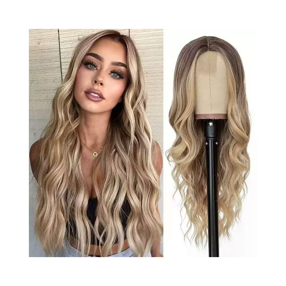 Unisex Brown Long Wavy Blonde Wig For Women And Girls, Curly Wavy Style, Heatresistant Ombre Full Hair Wig