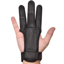 Archery Glove ThreeFinger Protected Design 4Way Leather NonSlip Padded Guard Bow Tab Compatible Black Size L