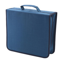 Large Capacity Disc Storage Case Holds 256/384 CDs Lightweight Portable With Handle Blue Fabric Binder Box