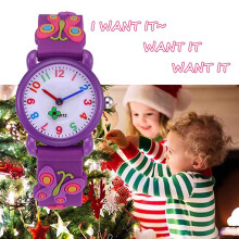Orologio per bambini con farfalla Cartoon 3D carina, impermeabile in PVC, quadrante da 28 mm, resistenza all'acqua fino a 30 metri