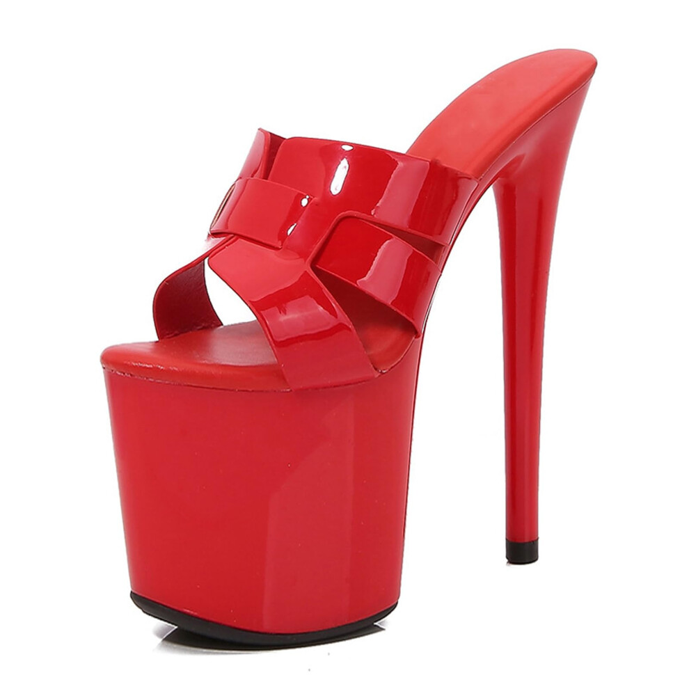 Women's High Heel Platform Sandal 8 Inch Heels for Pole Dancing Strippers Clubwear Halloween Party Shoes Size 8 UK Red