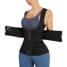 Waist Support Women's Sauna Sweat Vest Weight Loss Fitness Waist Training Shirt Body Shaper Back Brace (XXL) XXL Black
