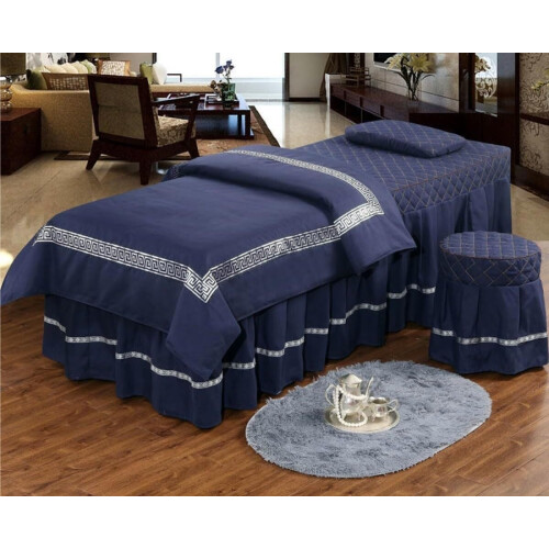 Massage table sheets, skirt, bed cover, 4piece set, soft, solidcolor (Navy)