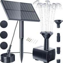 Solarpowered fountain pump with 5V panel, 4 nozzles, water feature for garden