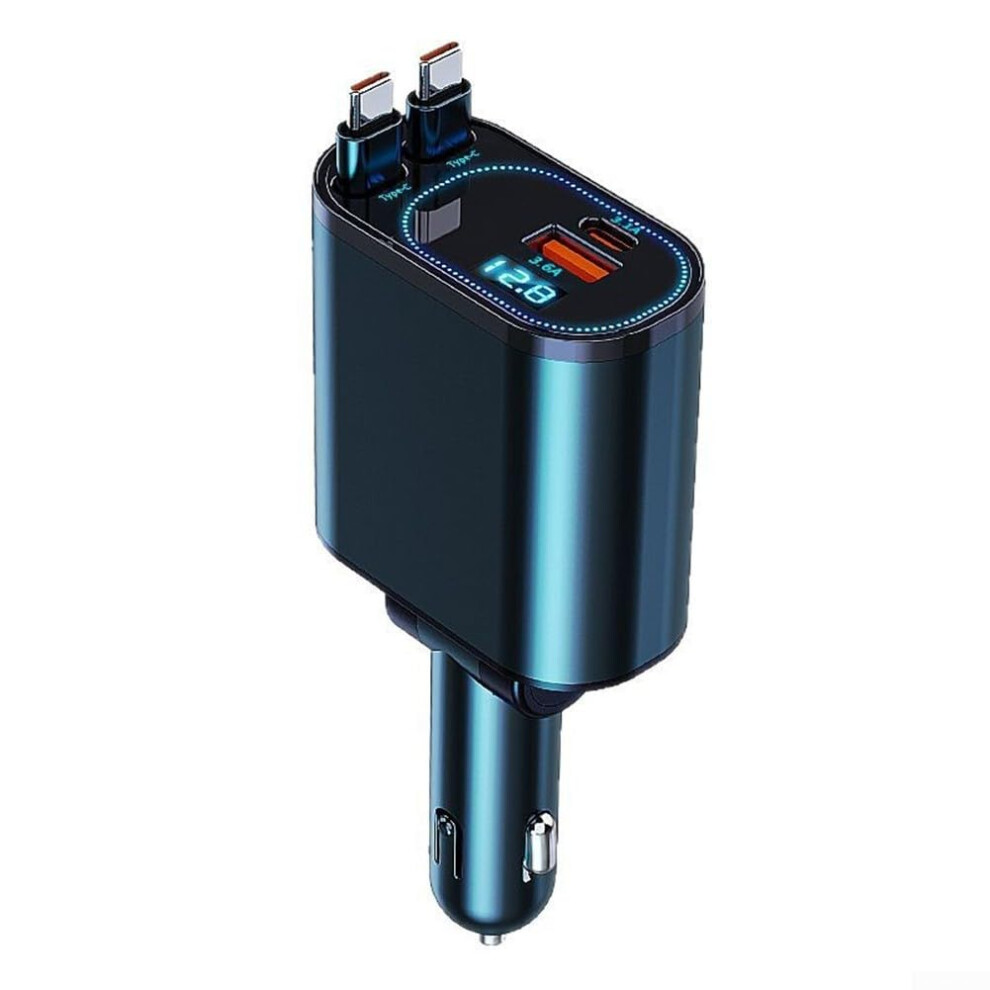 Car Phone Charger 66W Pd Fast Charging With Dual Usb Ports, Retractable Cables And Safety Display 9347817105070