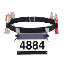 Race number belt, running bib holder, adjustable buckle, energy gel storage