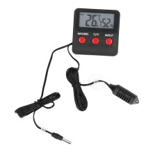 Termômetro digital para terrário de répteis com higrômetro, sondas remotas, uso interno e externo, medição precisa de temperatura e umidade.