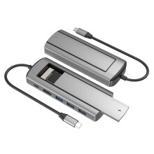 6In1 DualProtocol SATA+NVME Docking Station Aluminum Alloy TypeC M.2 NVME/SATA Enclosure