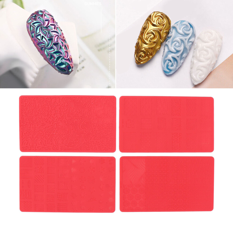 4-Pack Silicone 3D Relief Nail Printing Templates for Salon & DIY Nail Art