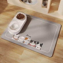 Cartoon Cat Feeding Bowl Mat NonSlip Absorbent Quick Drying (50x70cm, Light Grey)