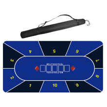 Table Game Felt Mat, Professional Poker, 8 Players, Rubber, Texas Hold'em, Poker Table Layout, Blackjack, Casino, Blue, 95 x 47 Inches