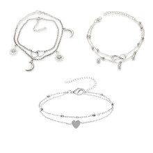 Beaded Ankle Bracelet Set for Women, Love Heart Charm Anklet with Butterfly 8 Shape Pendants Adjustable Layered Anklet, Bohemian Beach Foot Jewelry
