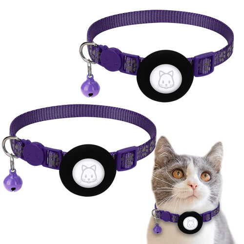 Adjustable Cat Collars with AirTag Holder & Reflective Features 1
