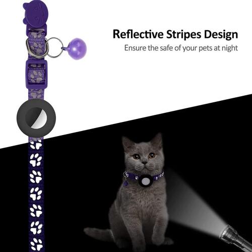 Adjustable Cat Collars with AirTag Holder & Reflective Features