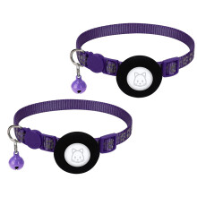 2 Stück Reflektierende Nylon-Halsbänder für Katzen & Welpen mit Glöckchen, Sicherheitsverschluss, 15 g, Blau/Schwarz/Lila