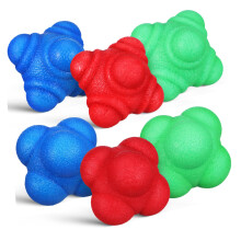 Hexagonal Reaction Training Balls 6Piece Set for HandEye Coordination, Agility, Reflex, Speed, Elastic Bounce Balls