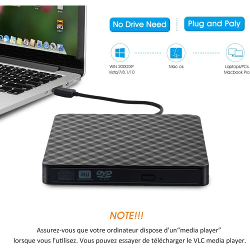 External DVD Burner USB 3.0/Type C CD/DVD Drive, Slim Portable Optical Drive for PC Laptop Mac Windows Linux (Black) 1